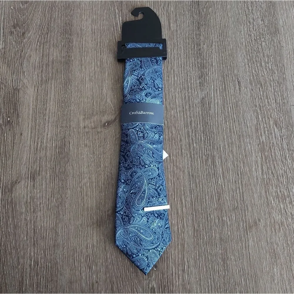 NEW Croft & Barrow Wolcott Paisley Midnight Blue Silk Blend Tie